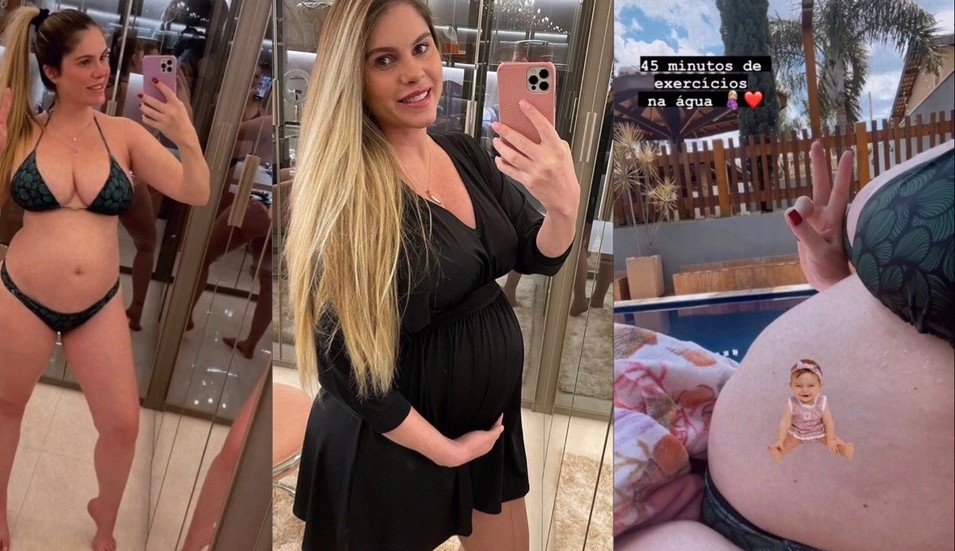 Bárbara Evans posa de biquini exibindo barrigão de 6 meses