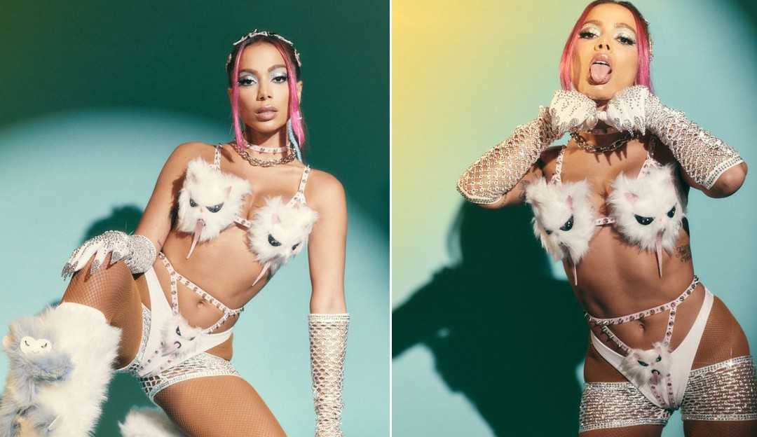 Anitta usa look de gatinha sexy para bloco no Rio de Janeiro