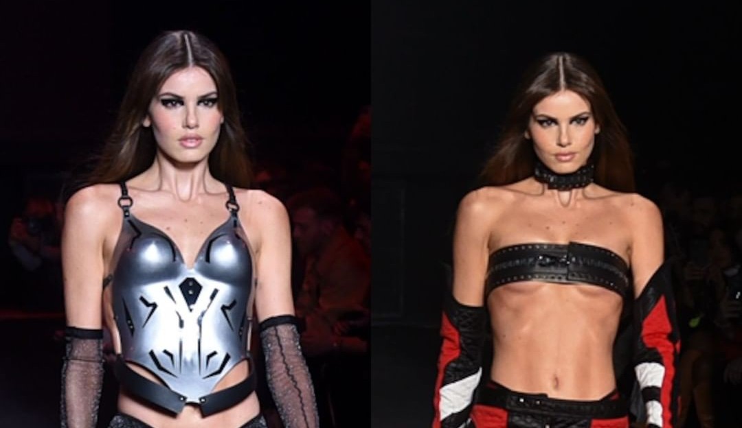 Camila Queiroz desfila no SPFW com look fetichista