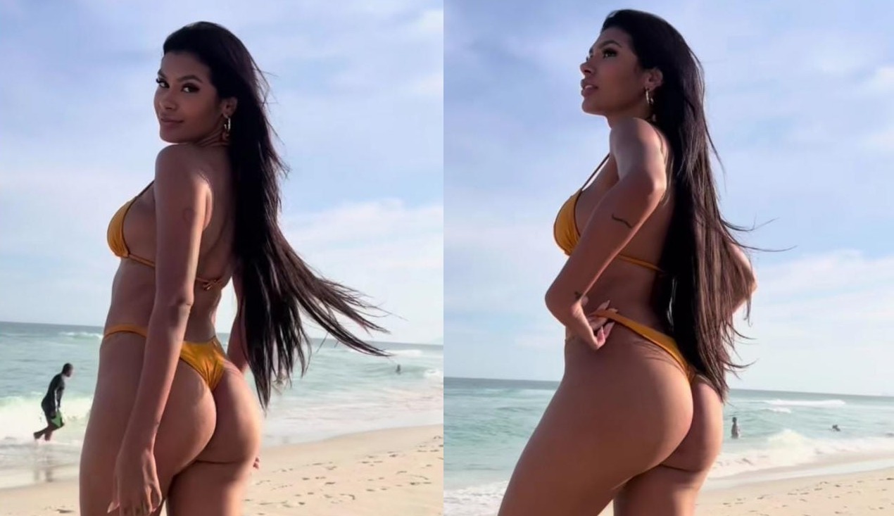 Pocah curte praia com amigas na Barra da Tijuca