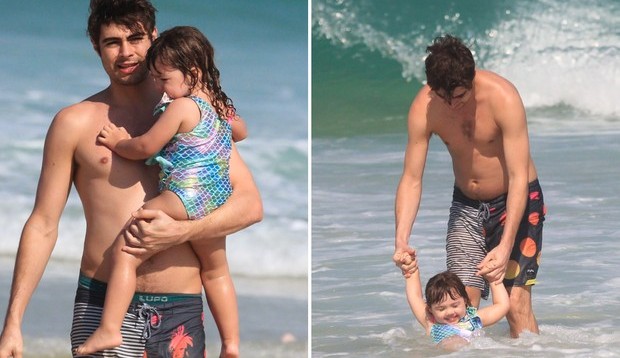 Rafael Vitti curte dia na praia com sua filha, Clara Maria
