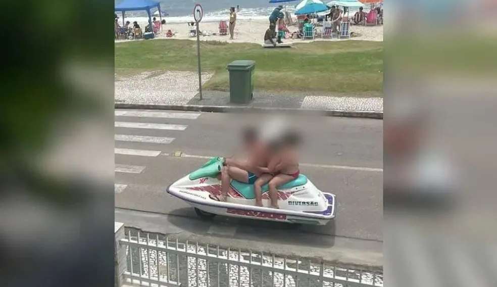 Na cidade de Santa Catarina uma família chamou atenção ao circular com jet ski de quatro rodas