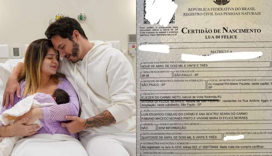 Eliezer publica certidão de nascimento de filha após polêmica com sobrenome
