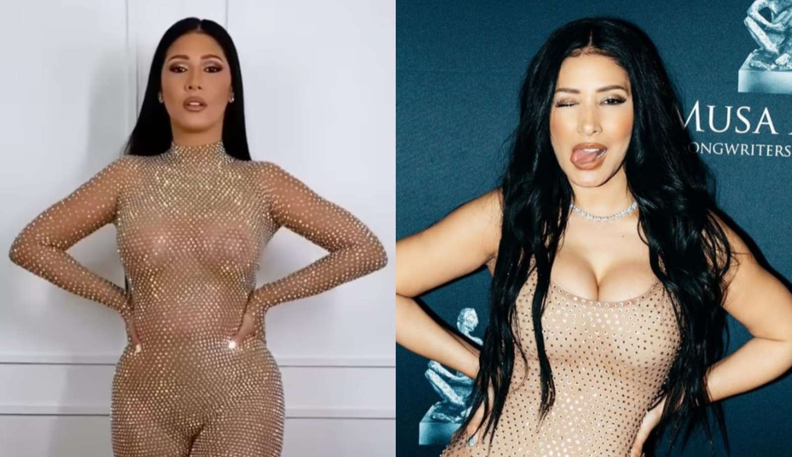 Autenticidade: Simaria aparece vestindo macacão transparente e brilhante