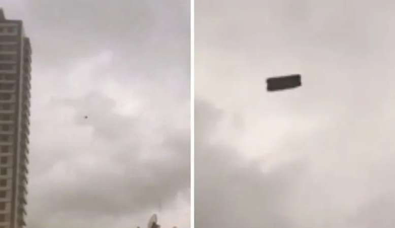 Sofá é visto voando entre prédios durante forte tempestade na Turquia