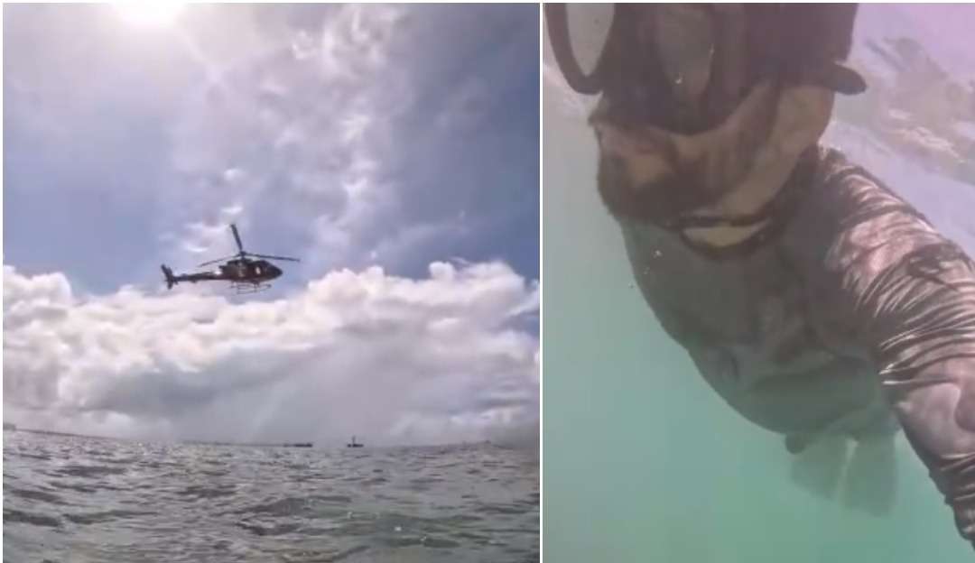 Mergulhador dado como desaparecido acena para os Bombeiros em grande confusão