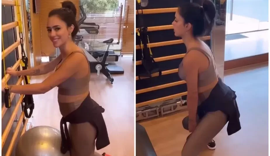 Bruna Biancardi se exercita e deixa barriguinha aparente