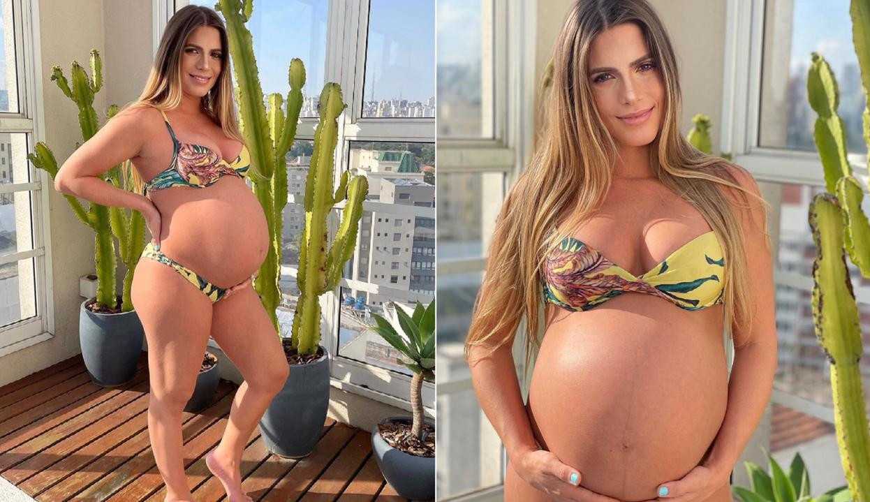 Bia Feres compartilha foto na reta final da gravidez: ‘Filho, já pode chegar, viu?’