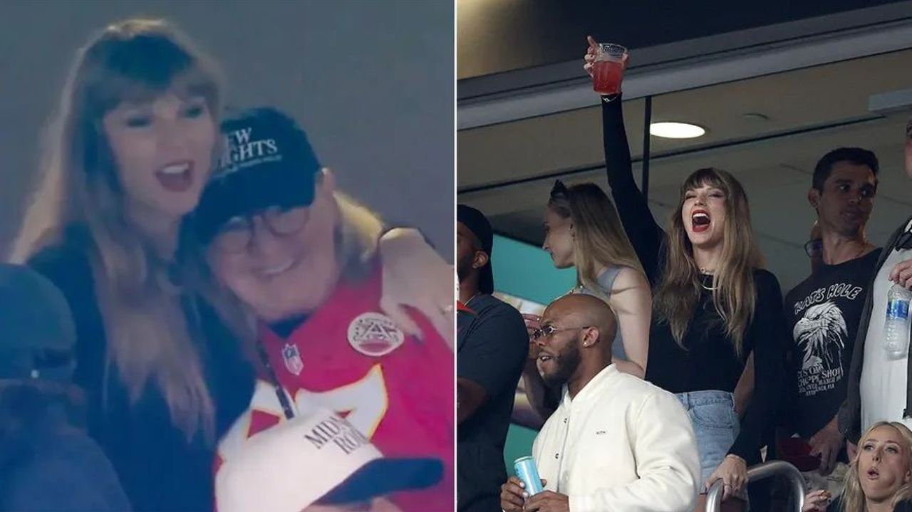 Taylor Swift e Travis Kelce se encontram no Metlife Stadium