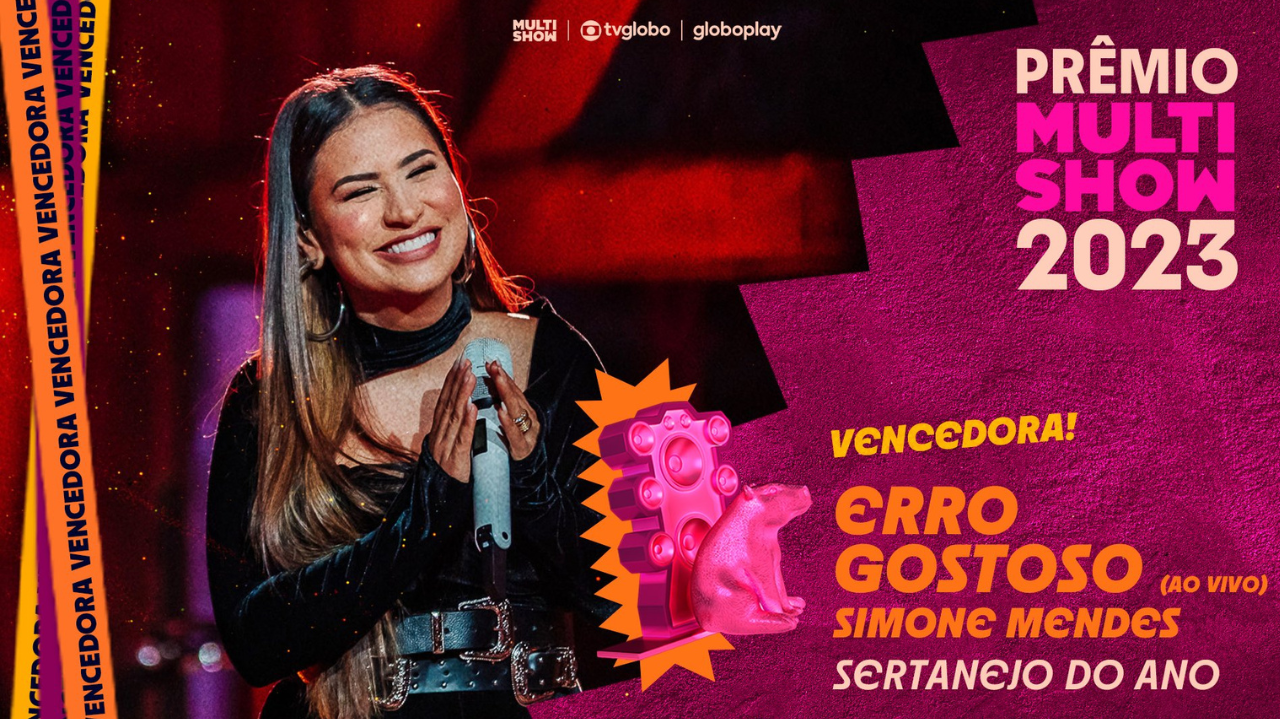 Prêmio Multishow: Simone Mendes vence a categoria Sertanejo do Ano com “Erro Gostoso”