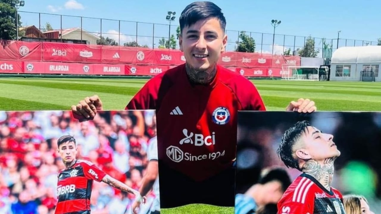 Torcedor chileno vai ao treino da seleção com quadros de Pulgar e ganha camisa do Flamengo