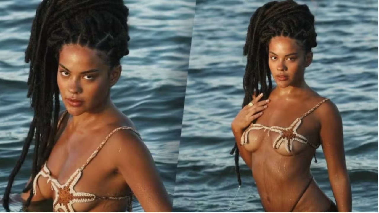 Bella Campos surge de biquíni nas praias da Bahia