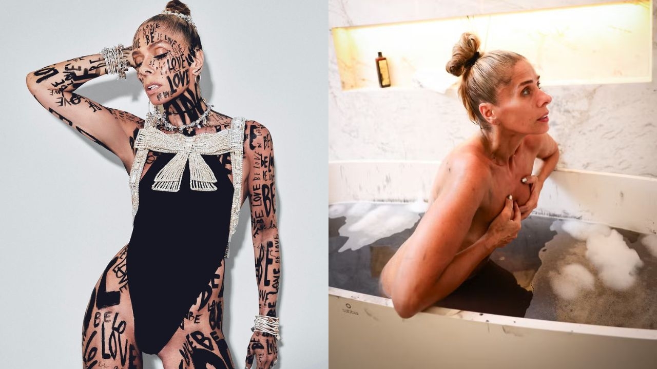 Nua, Adriane Galisteu remove pintura de look de Carnaval