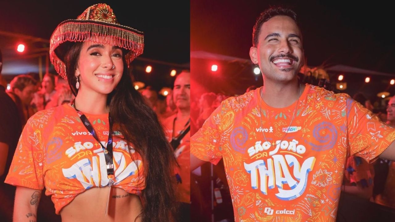 Giovanna Lima e Lucas Pizane são flagrados aos beijos durante festa no São João da Thay