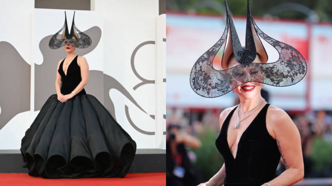 Lady Gaga impressiona com look dramático no Festival de Veneza