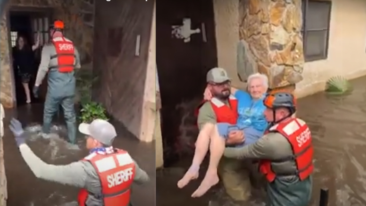 Vídeo mostra resgate de mulher de 91 após passagem do furacão Milton