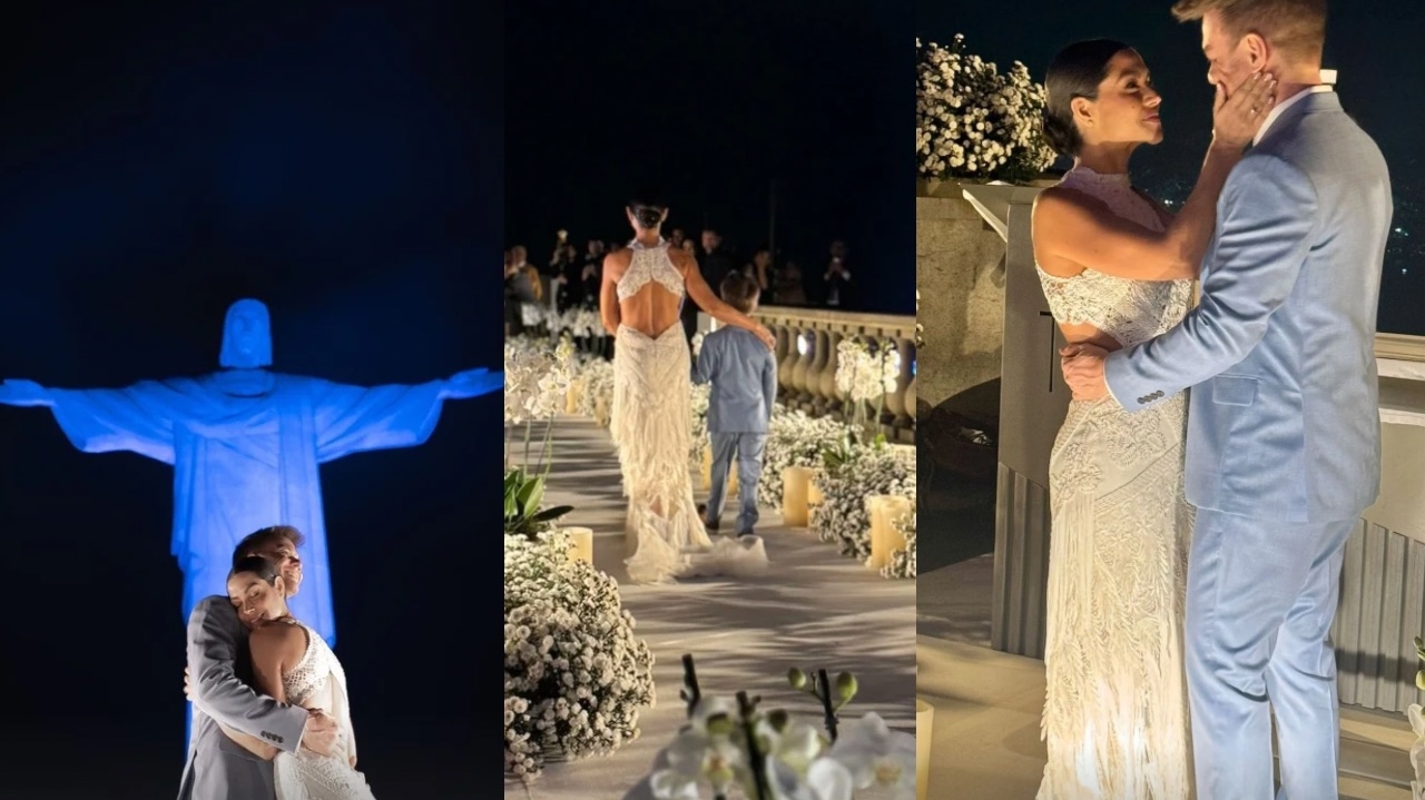 De vestido rendado, Thais Fersoza encanta em sua renovação de votos