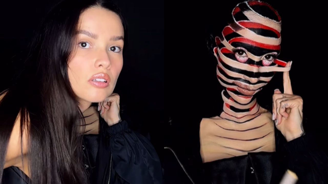 Juliette produz make de Halloween em Bianca Andrade