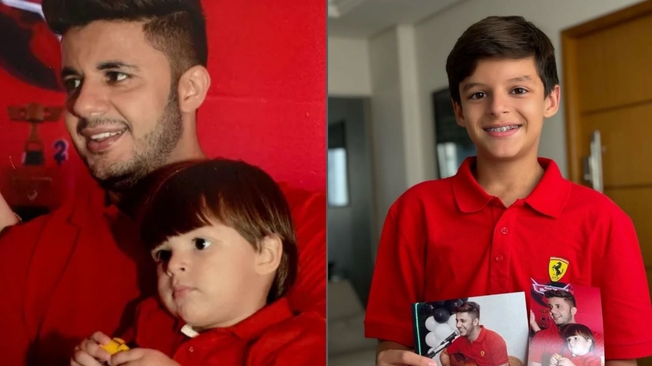 Filho de Cristiano Araújo abre caixa com lembranças do pai e comove fãs
