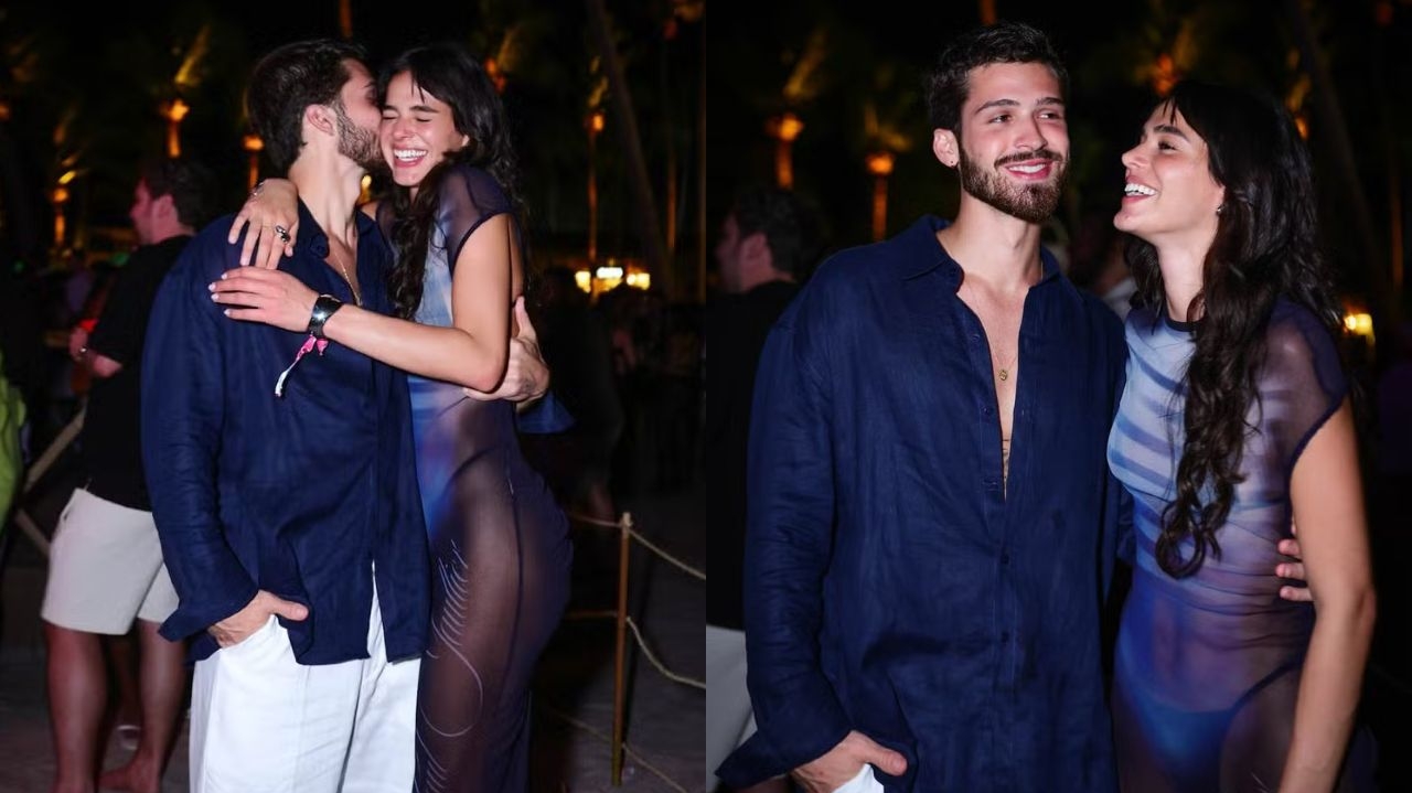 Bruna Marquezine e João Guilherme aproveitam show da Anitta aos beijos