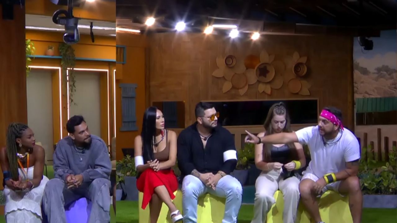 BBB 25: Ed discute com Aline e Vinícius em intervalo do programa