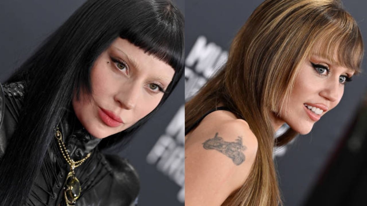 Lady Gaga e Miley Cyrus chamam atenção no tapete vermelho com corte Medusa