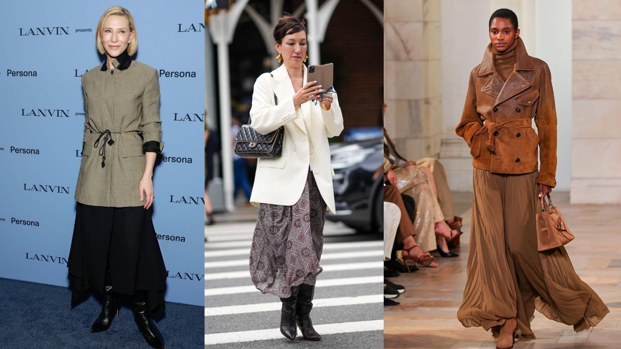 Saia longa e jaqueta formam o par fashion mais cool de 2025