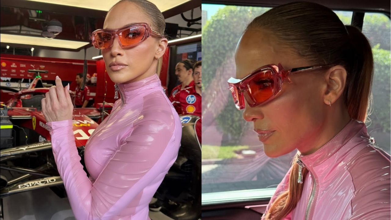 Jennifer Lopez chama atenção na F1 com look pink