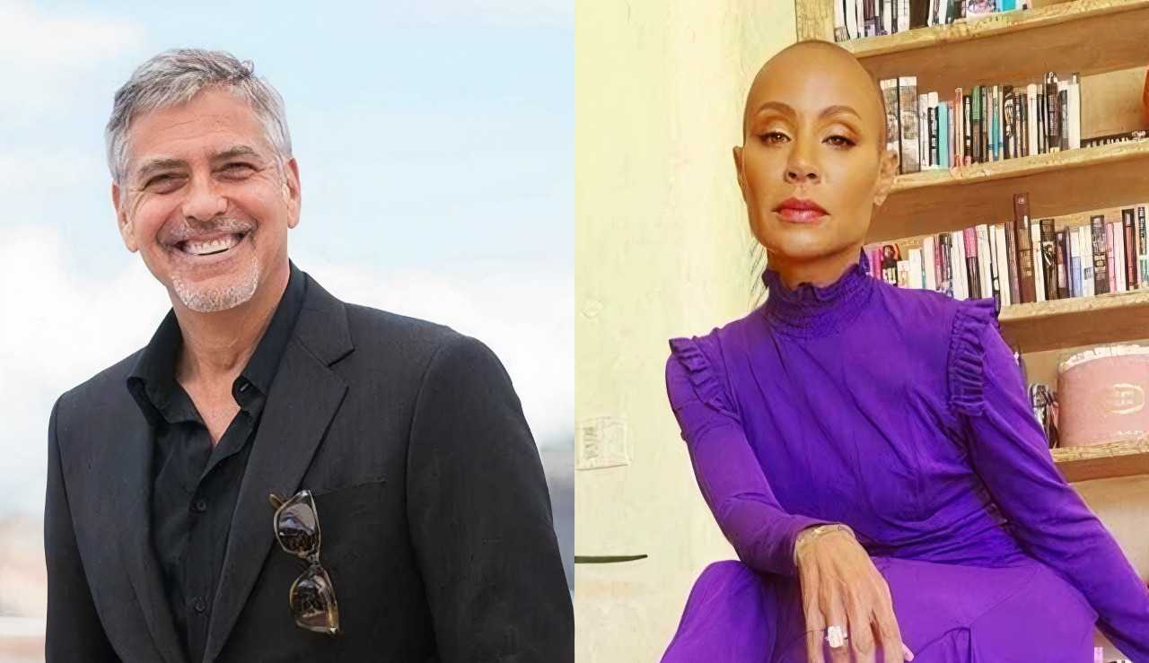 George Clooney pergunta para atriz Jade Pinkett Smith, esposa de Will Smith, como ela aguenta o marido