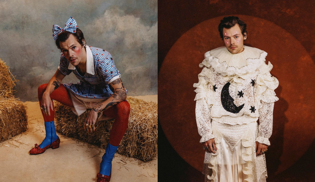Harry Styles se fantasia de Dorothy Gale e Pierrot no ‘Harryween’