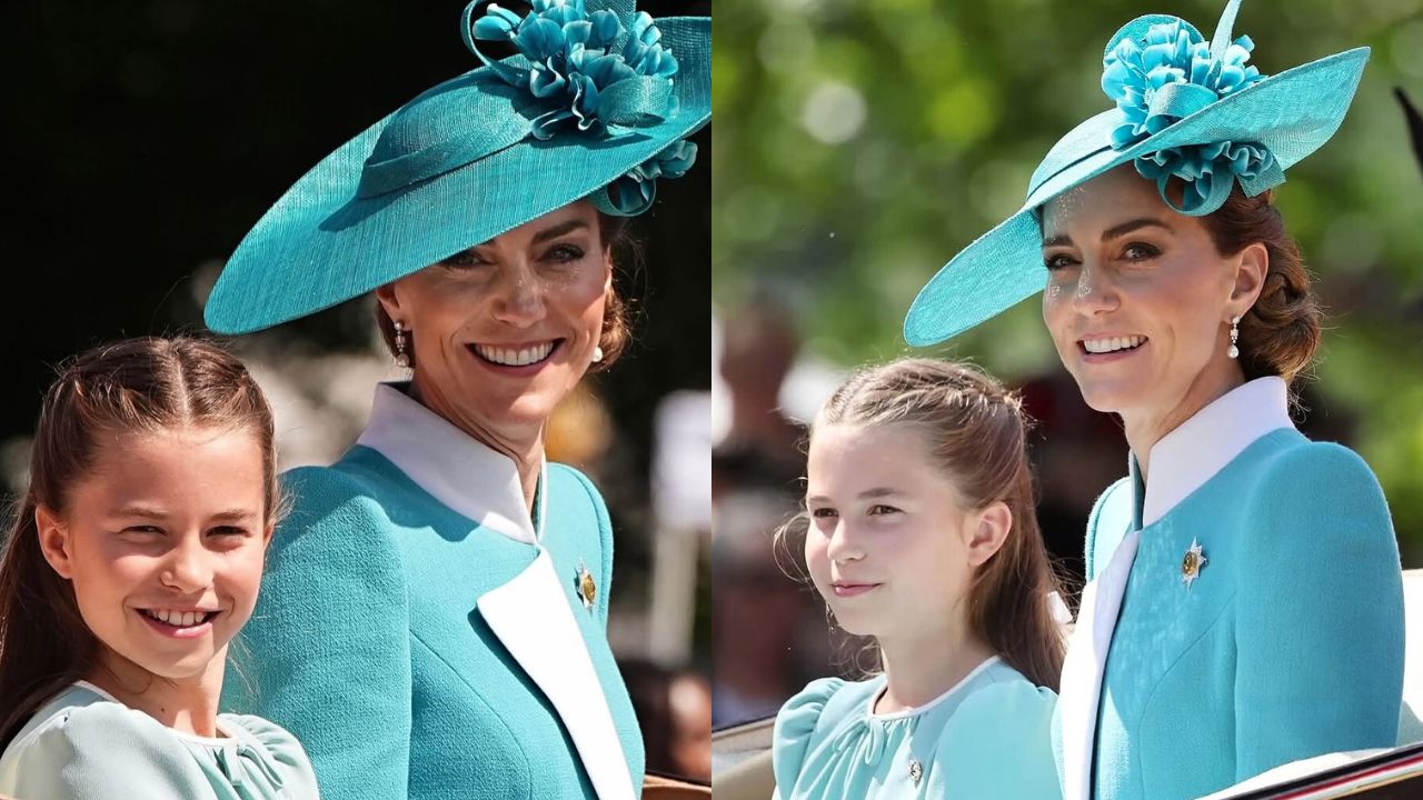 Looks coordenados da Princesa Kate Middleton e da sua filha Princesa Charlotte | Reprodução/Neil Mockford/GettyImagesEmbed