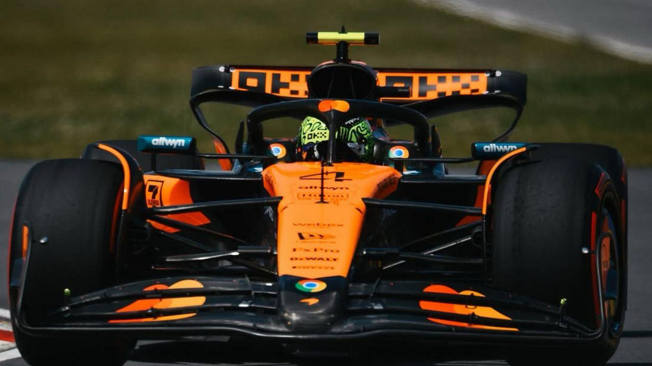 Carro do piloto Lando Norris no Circuito Gilles Villeneuve I Reprodução/Instagram/@mclaren