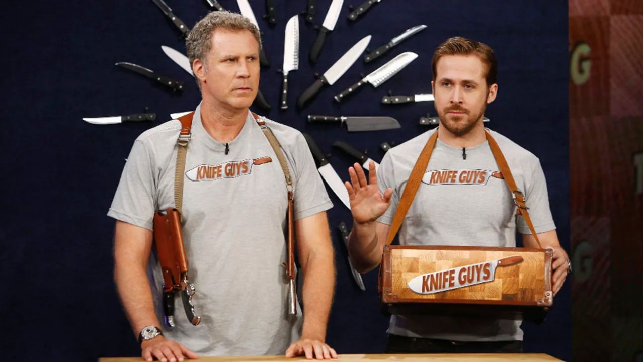 Will Ferrell e Ryan Gosling juntos no programa "Jimmy Kimmel Live" | Reprodução/Randy Holmes/ABC