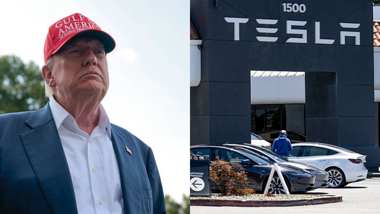 Presidente Trump / Empresa Tesla de Elon Musk | Foto/reprodução: Anna Moneymaker/David Paul Morris/Getty Images Embed