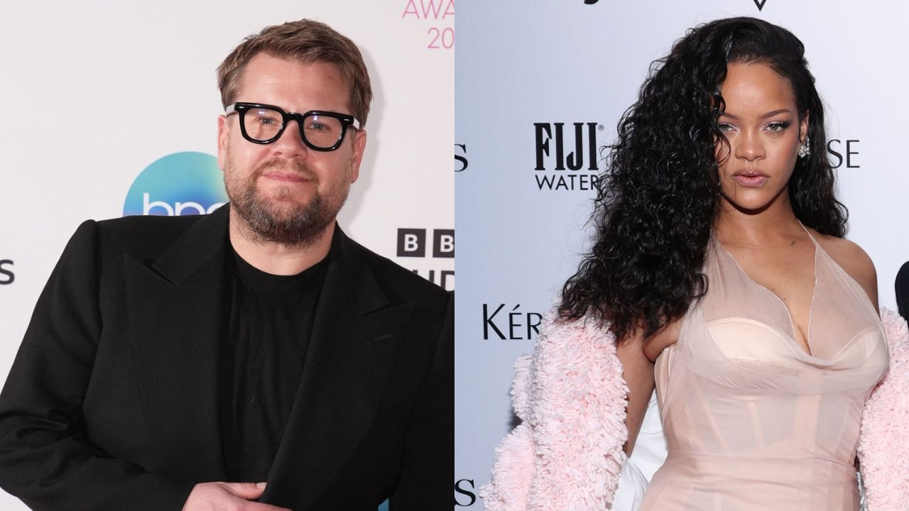James Corden  e Rihanna | Reprodução/ Ian West/ Mike Coppola/ Getty Images Embed