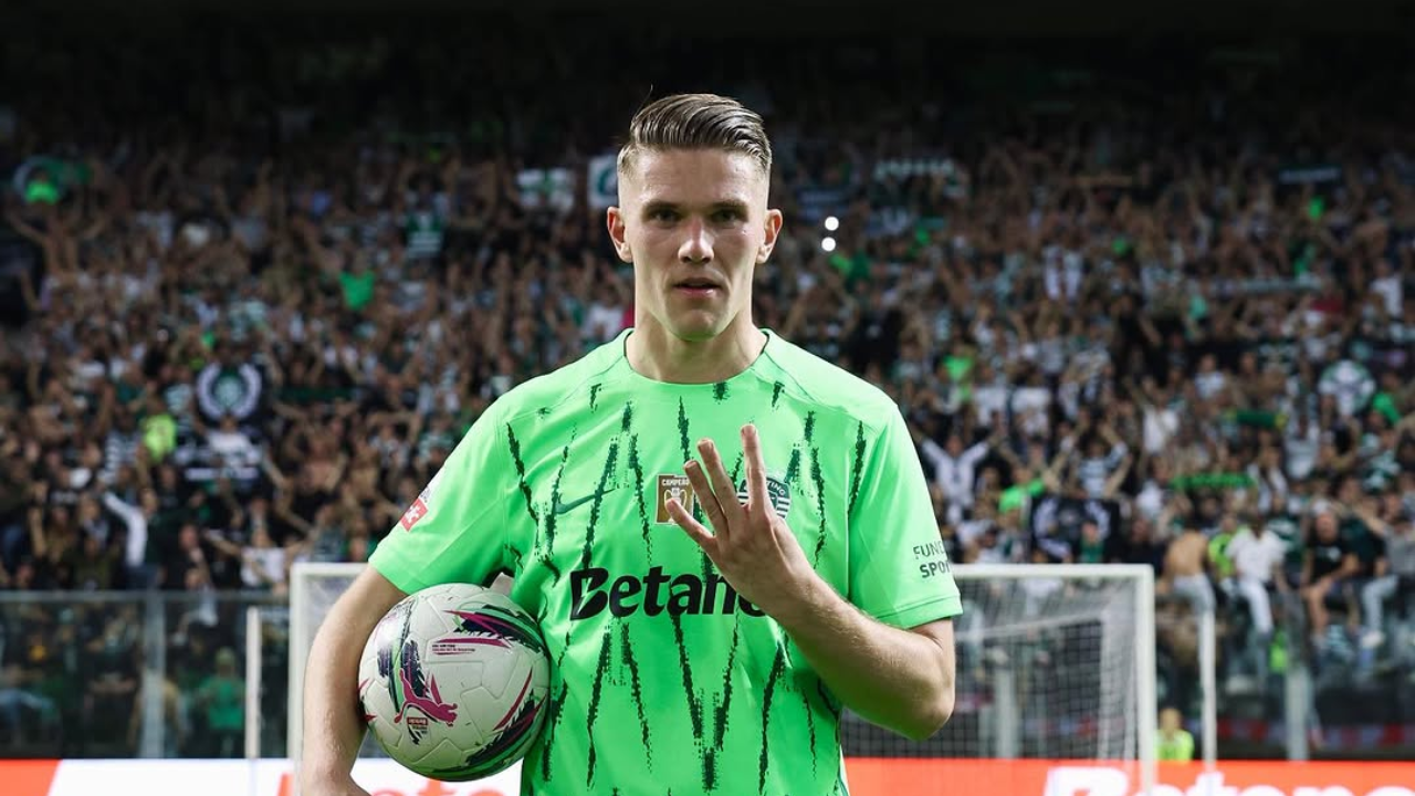 Gyokeres comemorando seu Poker (4 gols) contra o Boavista | Reprodução/Instagram/@viktorgyokeres