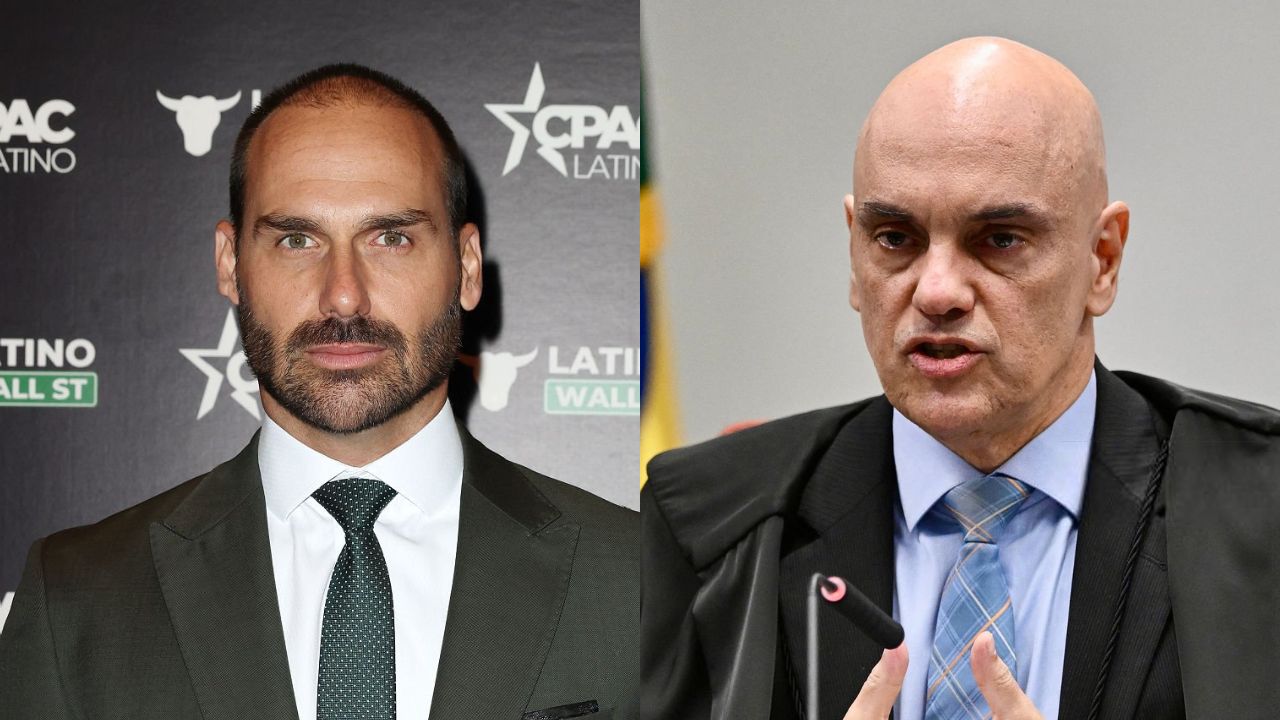 Deputado Federal Eduardo Bolsonaro e Ministro do STF Alexandre de Moraes | Reprodução/Alexander Tamargo/EVARISTO SA/Getty Images Embed