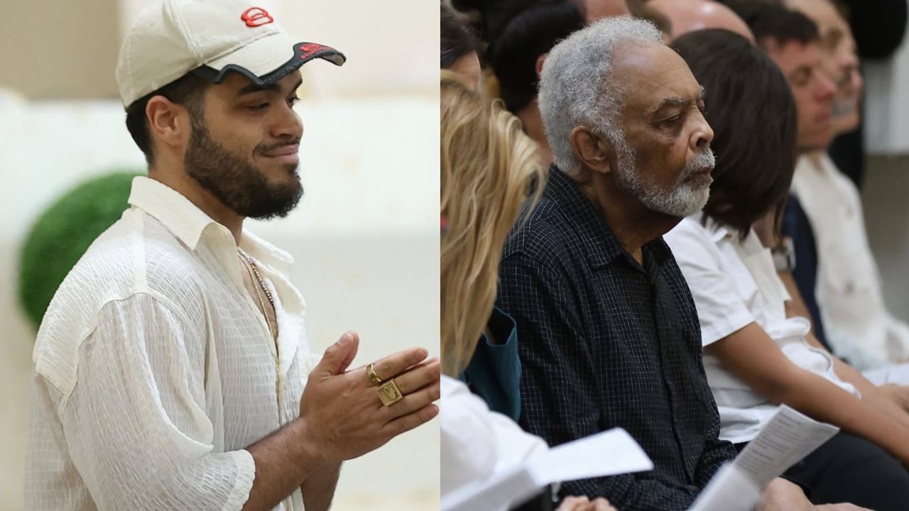 Francisco Gil e Gilberto Gil  na missa de sétimo dia de Preta Gil | Reprodução/ AgNews/BrazilNews