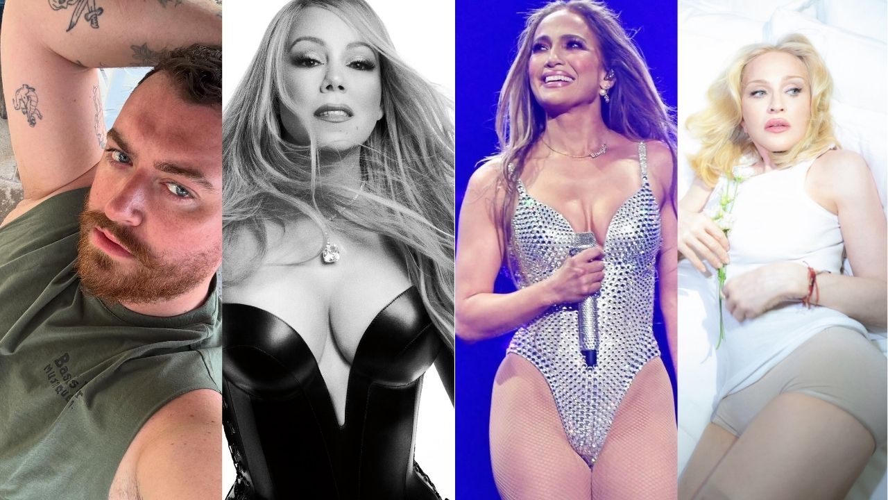 Sam Smith, Mariah Carey, Jennifer Lopez e Madonna | Reprodução/Instagram/@samsmith/@mariahcarey/@jlo/@madonna