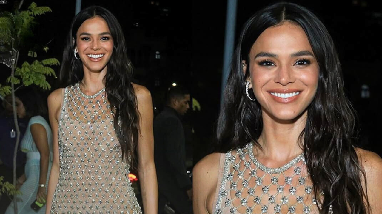 Bruna Marquezine surge deslumbrante em vestido cravejado de pedrarias | Reprodução/Instagram/@brunamarquezinehq)