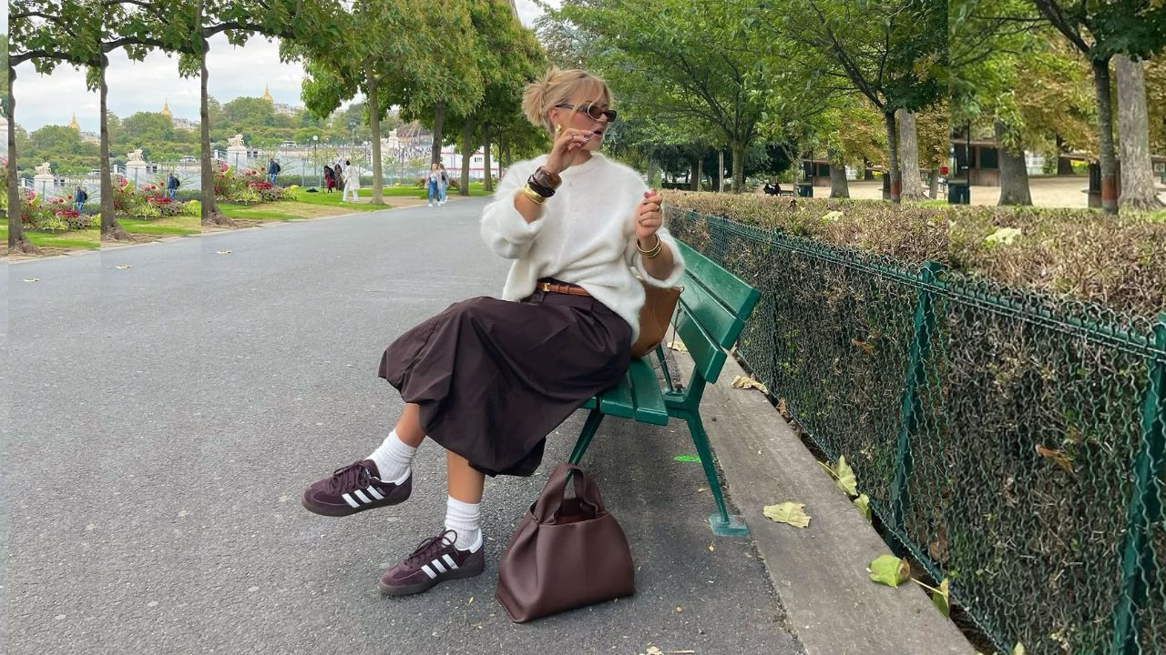 Tênis com saia midi proporciona uma dose de modernidade ao estilo feminino romântico | Reprodução/Instagram/@barbarakristoffersen