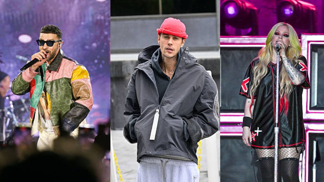 Justin Timberlake, Justin Bieber e Avril Lavigne | Foto: Reprodução/ 		Lyvans Boolaky/DUTCH/Bauer-Griffin /Sophie Aultman/Getty Images Embed
