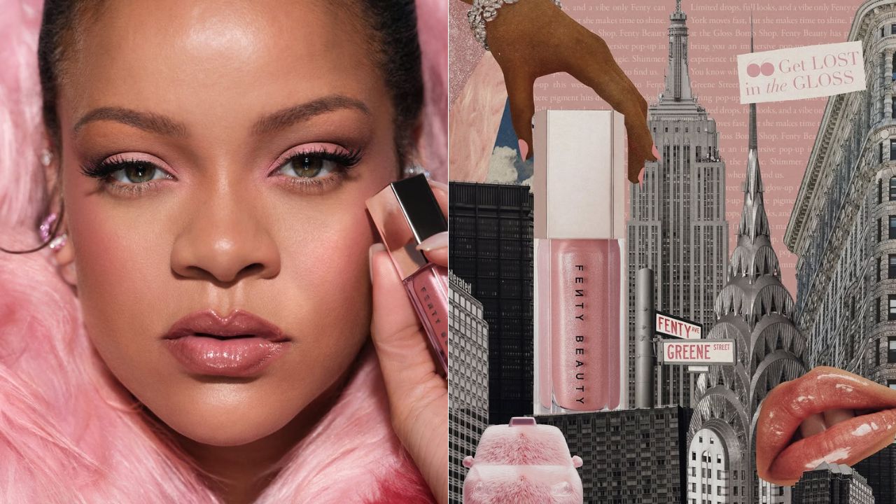 Rihanna com gloss Fenty Beauty | Reprodução/Instagram/@fentybeauty