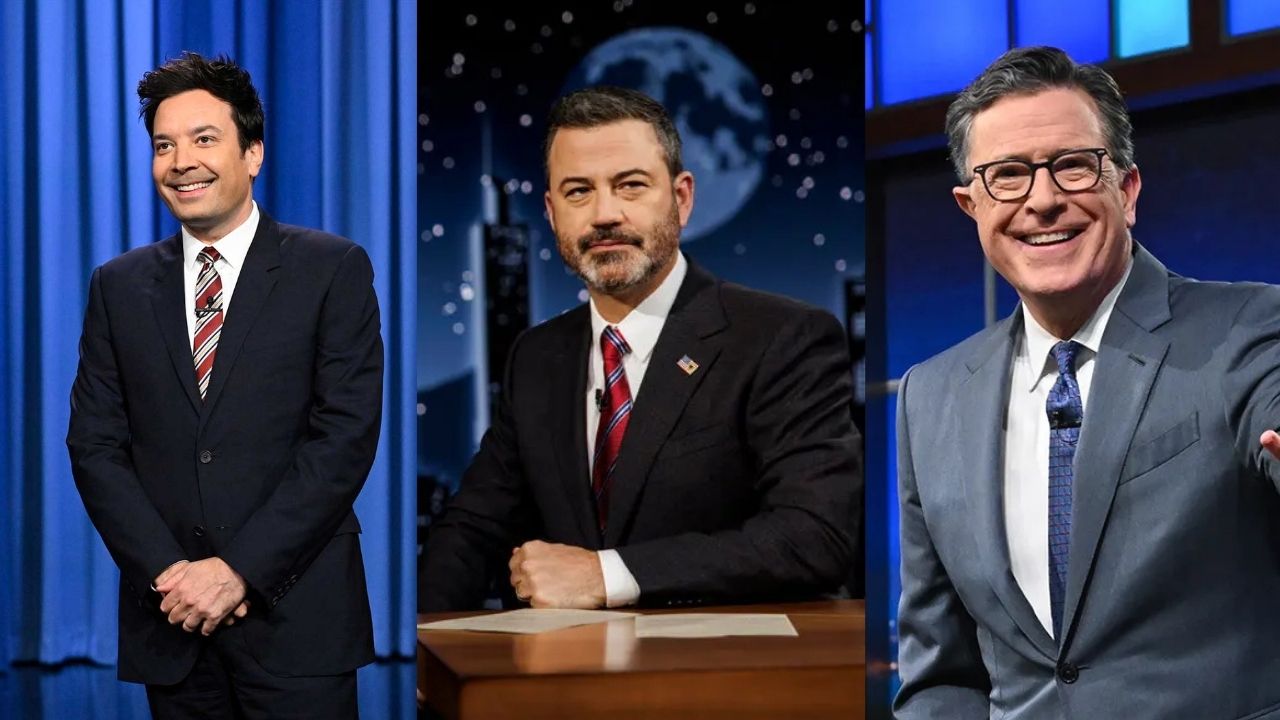 Jimmy Fallon, Jimmy Kimmel e Stephen Colbert | Reprodução: Todd Owyoung/NBC/ Samuel Corum/TNYT/ Scott Kowalchyk/CBS