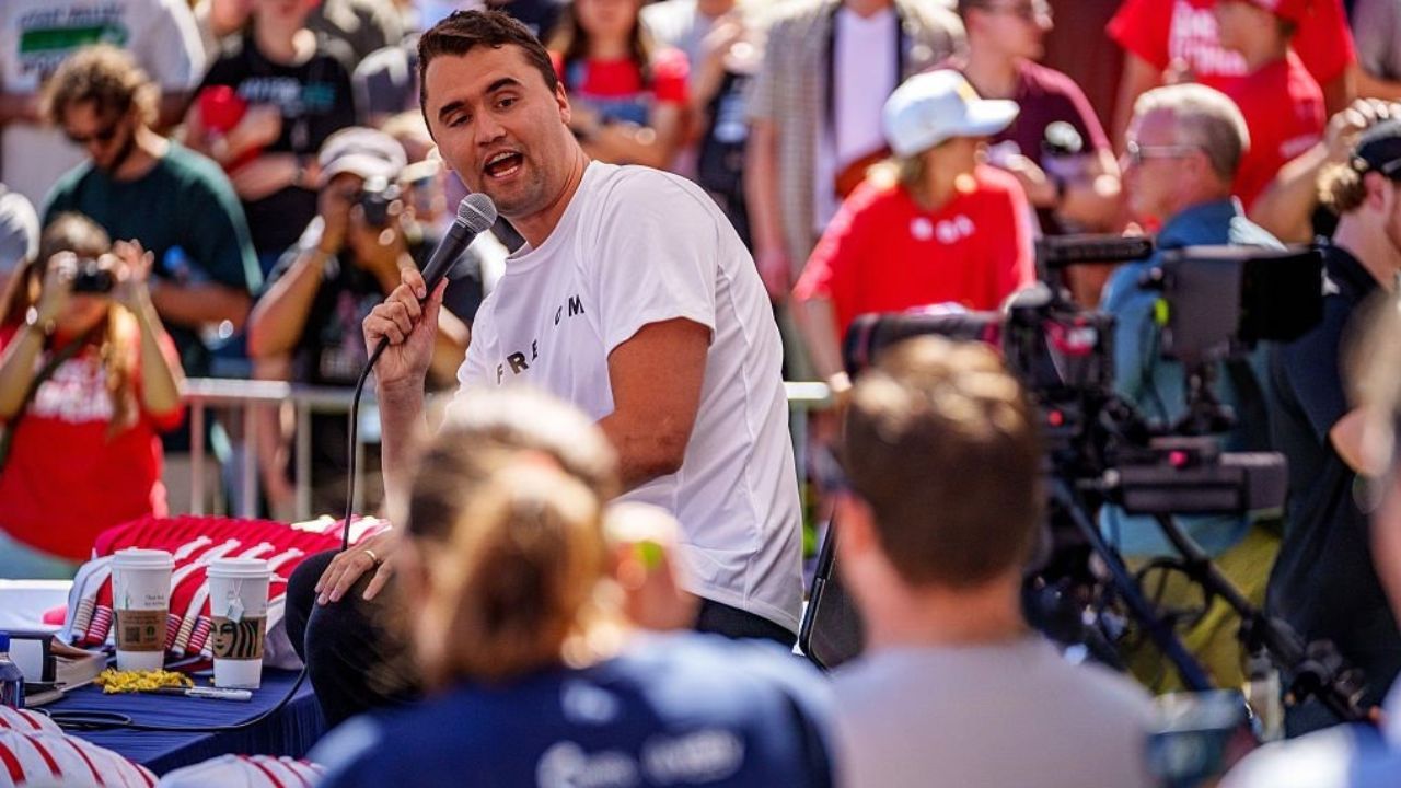 Charlie Kirk em Utah, antes de ser assassinado | Reprodução/The Salt Lake Tribune/ Getty Images Embed