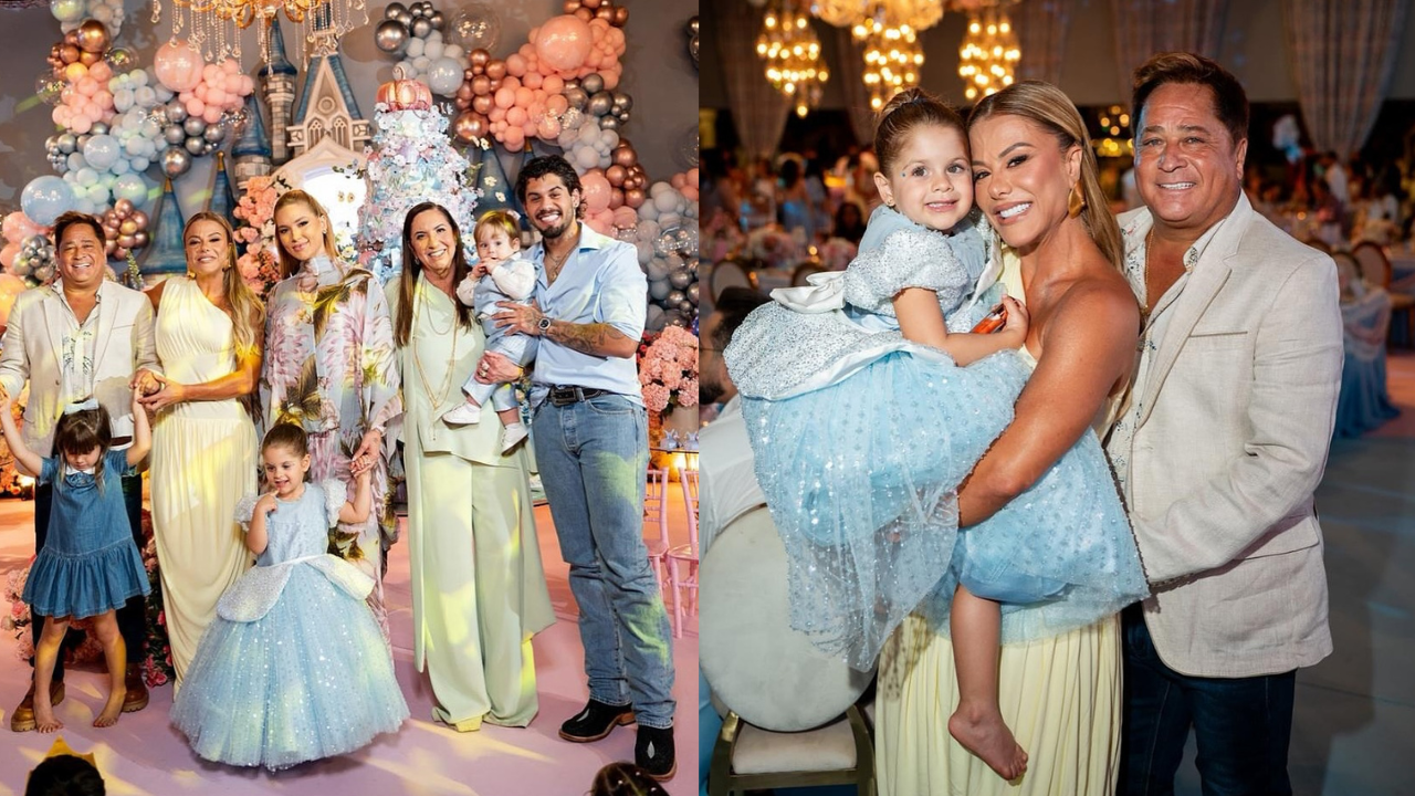 Virginia, Zé Felipe e os avós na comemoração dos 3 anos de Maria Flor | Reprodução/Instagram/@lorenamagazine