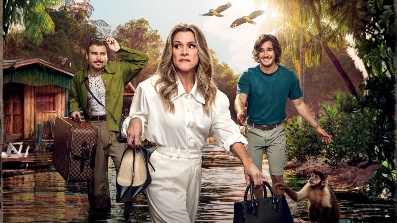 Ingrid Guimarães, Rafa Chalub e Filipe Bragança no pôster de divulgação do filme "Perrengue Fashion" | Reprodução/Instagram/@parisfilmes