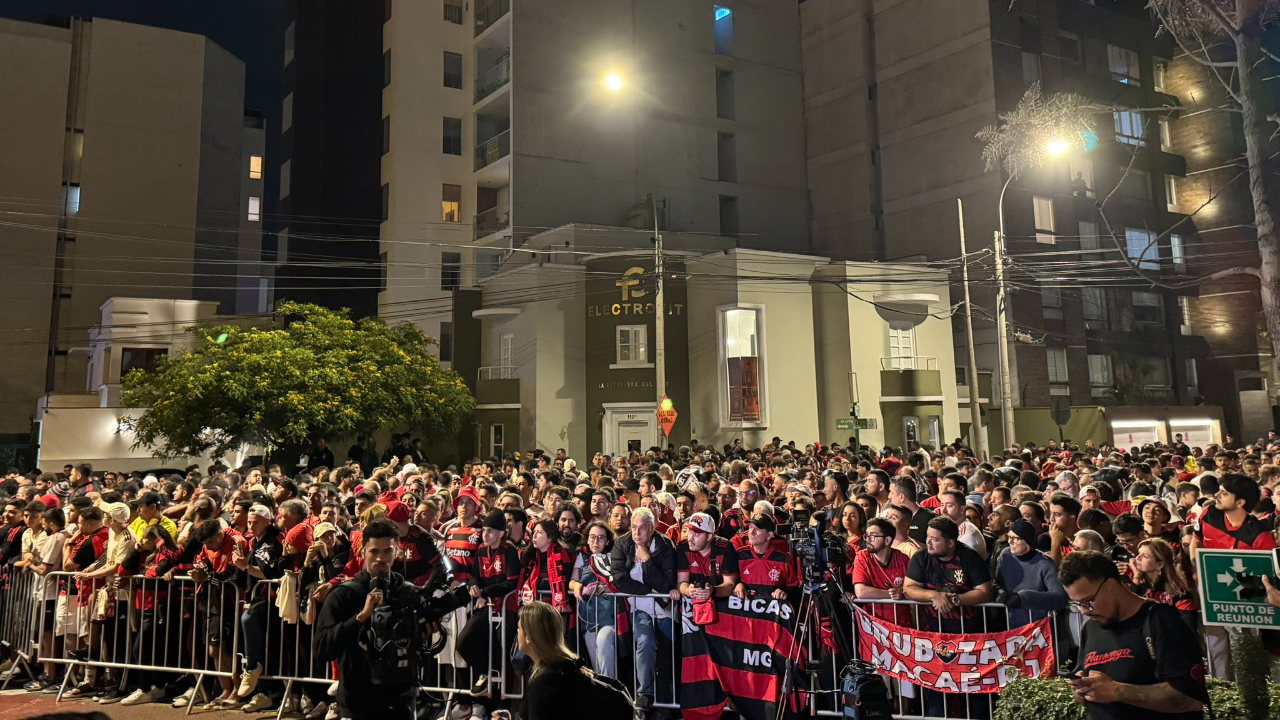Torcida do Flamengo aguarda o time em Lima | Reprodução/X/@simpraisa