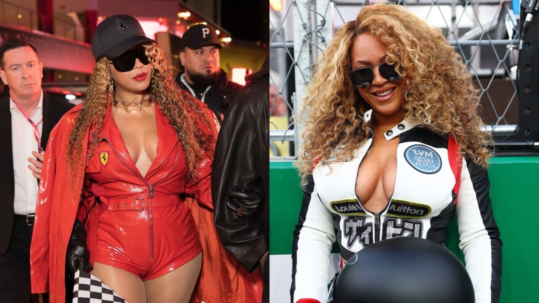 Beyoncé marca GP de Las Vegas com looks da Louis Vitton e Ferrari Style
