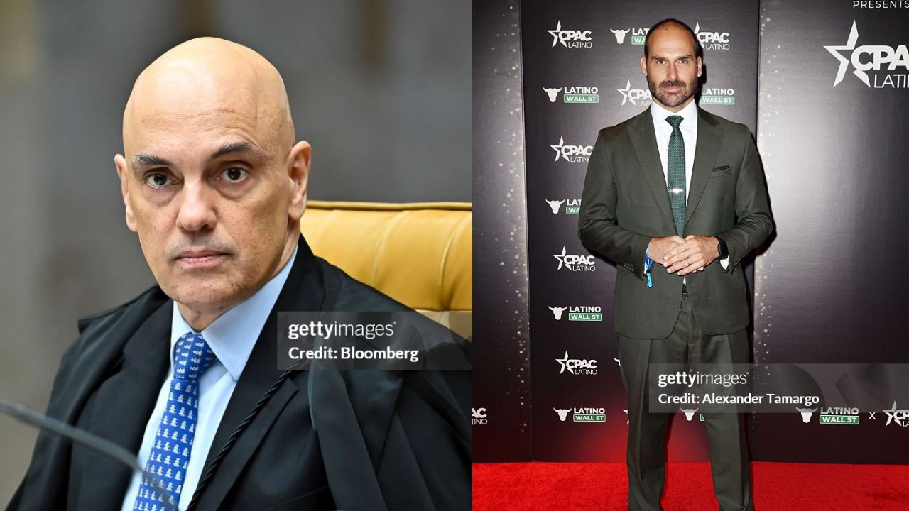 Alexandre de Moraes e Eduardo Bolsonaro | Reprodução/Bloomberg/Alexander Tamargo/Getty Images Embed